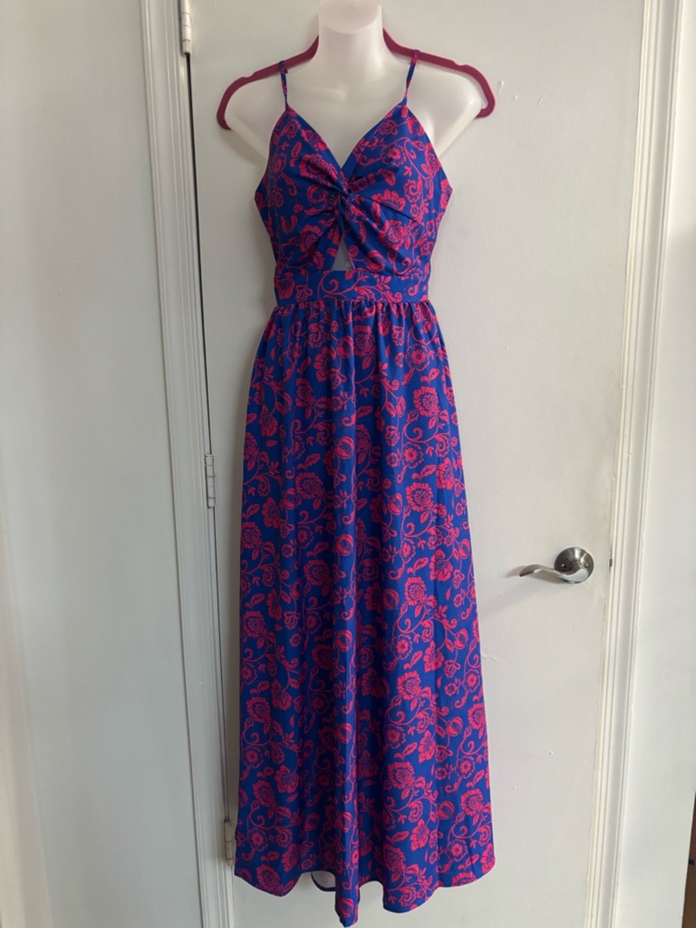Cupshe Blue & Pink Floral Twist-Front Maxi Dress